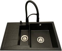 Zlewozmywak 1,5 komorowy z ociekaczem MILOS grafit z lewym ociekaczem + bateria NEXO + dozownik