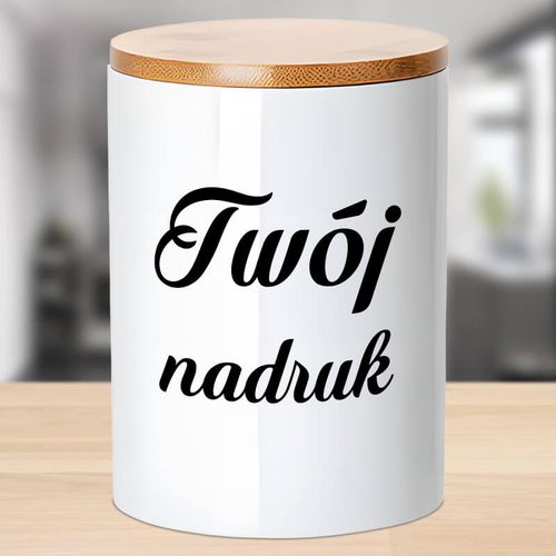 Pojemnik ceramiczny 750 ml z drewnianą bambusową przykrywką z Twoim nadrukiem na Arena.pl
