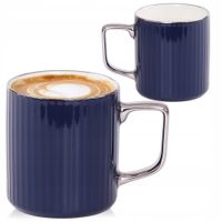 PORCELANOWY KUBEK NA KAWĘ HERBATĘ GRANAT ZDOBIONY ZE SREBRNYM UCHEM 370ML