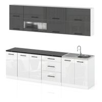 Meble Kuchenne Modułowe Kuchnia Robo Lux 2.6m Zestaw Szary Biały Połysk