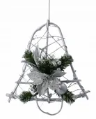 DZWONEK DREWNIANY SREBRNY DEKORACYJNY STROIK 30 cm