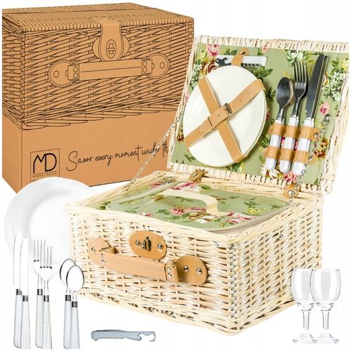 Kosz piknikowy z wikliny termotorba sztućce dla 2 osób praktyczny prezent na Arena.pl