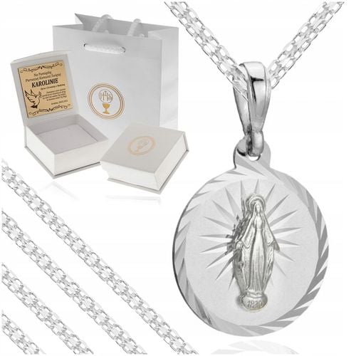 SREBRNY ŁAŃCUSZEK + CUDOWNY MEDALIK PR. 925 PREZENT KOMUNIA CHRZEST GRAWER na Arena.pl