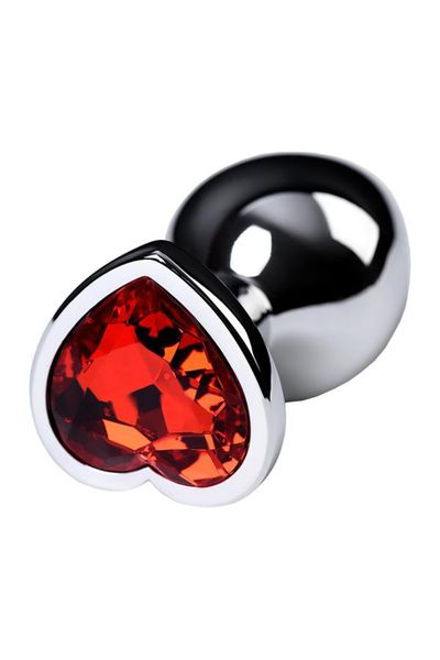 Silver Anal Plug With Pink Gem Heart-Shaped zdjęcie 5
