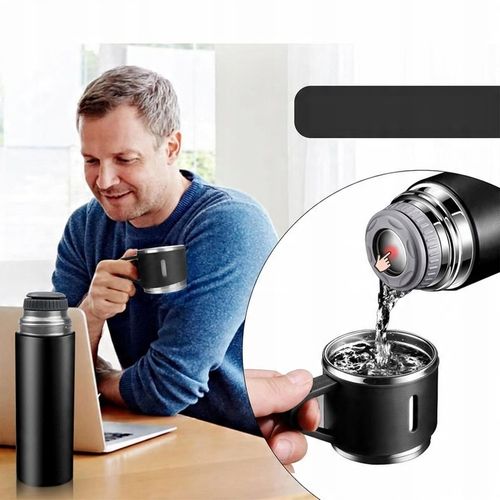 Termos Kubek DO KAWY HERBATY z dzióbkiem VACUUM LOCK STALOWY CZARNY na Arena.pl