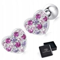 K744 Serduszka z kolorowymi kryształami kolczyki sztyfty zakręcane srebro 9