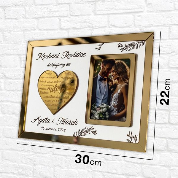 Podziękowania DLA RODZICÓW Mamy Taty Ślub Wesele w Ramce Złote Lustro 3D zdjęcie 11