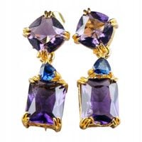 Kolczyki złote cyrkonie fioletowe sztyfty
