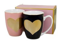 ZESTAW KUBKÓW DUO WALENTYNKI SERCE CZARNY RÓŻOWY  360 ML X 2 SZT