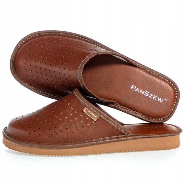 PanSzew Kapcie Męskie SKÓRZANE Pantofle KLASYCZNE z Dziurkami 40-46 zdjęcie 4