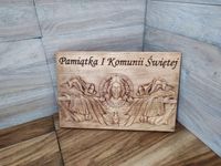Pamiątka Pierwszej Komunii Świętej prezent obraz drewniany grawer Jezus IHS