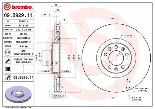 TARCZA HAM PRZOD 330X30 V BREMBO na Arena.pl