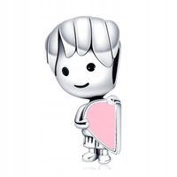 Zawieszka SREBRO 925 Charms Koralik Chłopczyk z połówką serca