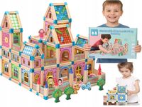 Klocki konstrukcyjne drewniany duży zestaw Buduj Dom Miasto DREWNO 248el