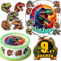 ZESTAW OPŁATEK NA TORT 20CM + 16 POSTACI - DINO DINOZAUR + IMIĘ 15CM 18CM