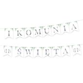Baner komunijny Komunia Święta srebrny eukaliptus, 240 cm