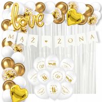 WESELE BALONY DEKORACJA SALI GIRLANDA BIAŁO ZŁOTA KONFETTI ŚLUB MĄŻ ŻONA
