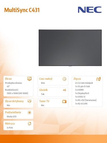 NEC 43'' MultiSync C431 S-PVA 1920x1080 400cd/m2 na Arena.pl