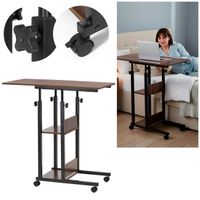Stolik na kółkach regulowany 76-86 cm biurko mobilne pod laptopa ciemnobrązowe