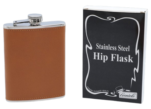 JasnoBrązowa Piersiówka Obszyta Skórą 8 OZ ok. 240 ml  Stal Nierdzewna na Arena.pl