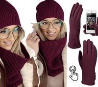 zimowy KOMPLET damski CZAPKA + KOMIN + RĘKAWICZKI DOTYKOWE ciepły POLSKI