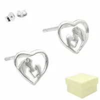Kolczyki Srebrne 925 Wkrętki Serduszko Serce z Koniem Dziewczyna i Koń