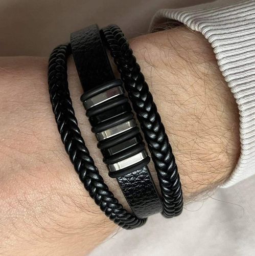 BRANSOLETKA MĘSKA SKÓRZANA CZARNA MOCNA NA PREZENT REGULOWANA PREMIUM LOVLY na Arena.pl