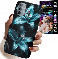 ETUI DO MOTOROLA G31 / G41 - TURKUSOWE LILIE KWIATY OBUDOWA + FOLIA