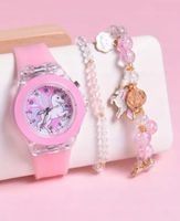 Różowy zegarek świecący z jednorożcem bransoletka prezent dla dziewczynki