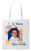 Mateusz Morawiecki Pis Torba Eco Biała Shopper Z Nadrukiem Ze Zdjęciem