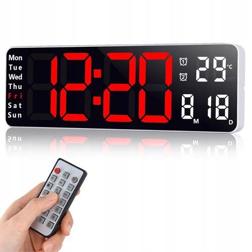 ZEGAR ŚCIENNY Z PILOTEM LED CYFROWY ELEKTRONICZNY BUDZIK STOPER TIMER TEMP na Arena.pl
