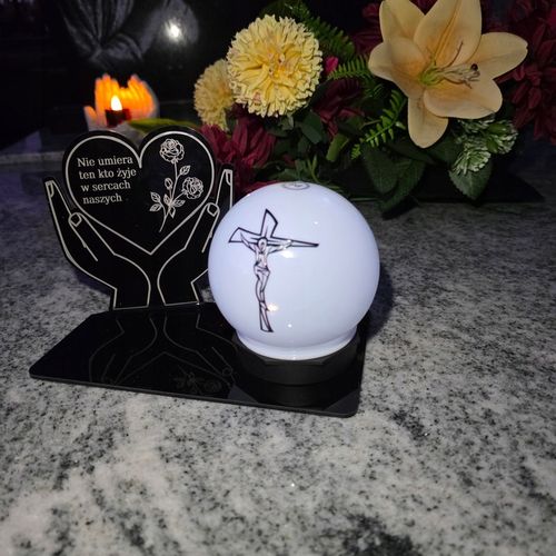ZNICZ z Kulą Solarną na Grób STATUETKA LED NA CMENTARZ Wieczny Szkło Akryl na Arena.pl