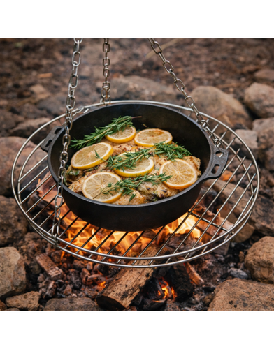 PALENISKO TRÓJNÓG GRILL OGRODOWY OGNISKOWY WISZĄCY DUŻY RUSZT CHROMOWANY 50 na Arena.pl