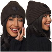 CZAPKA DAMSKA beanie zimowa na zimę ciepła dzianinowa czekoladowa z sercem