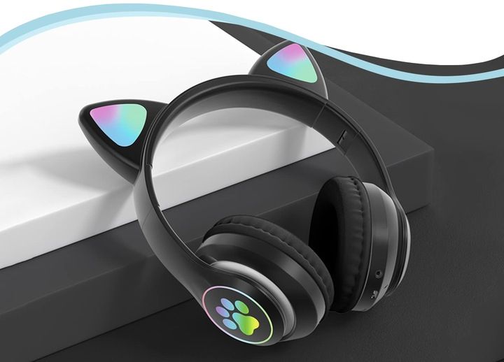 SŁUCHAWKI BEZPRZEWODOWE Z MIKROFONEM KOLOROWE KOCIE USZY LED DLA DZIECI zdjęcie 13