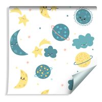 Tapeta Dla Dzieci - Kolorowe Gwiazdy, Planety, Księżyce i Chmury