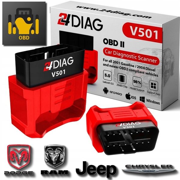 INTERFEJS DIAGNOSTYCZNY 24DIAG V501 ELM327 BLUETOOTH 5.0 OBD2 iOS ANDROID zdjęcie 2