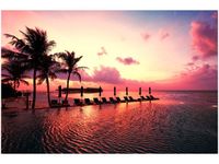 100 70CM OBRAZ PŁÓTNO ZACHÓD SŁOŃCA RÓŻU PLAŻY MALEDIWACH PŁÓTNO RAMA