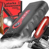 LAMPKA ROWEROWA PRZEDNIA TYLNA MOCNA LED 1800LM AKUMULATOROWA ZESTAW