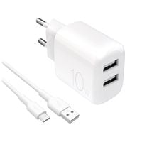 ładowarka sieciowa 2x usb-a prolite 10w z kablem usb-a - usb-c 1.2m - biała