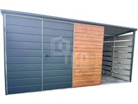 Schowek domek ogrodowy 3x3m + wiata 1,5m Brama dwuskrzydłowa dach TKD275