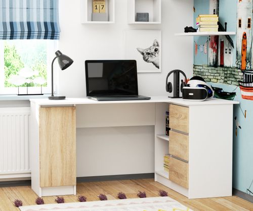 BIURKO NAROŻNE B20 155 cm PRAWE BIAŁE / SONOMA na Arena.pl