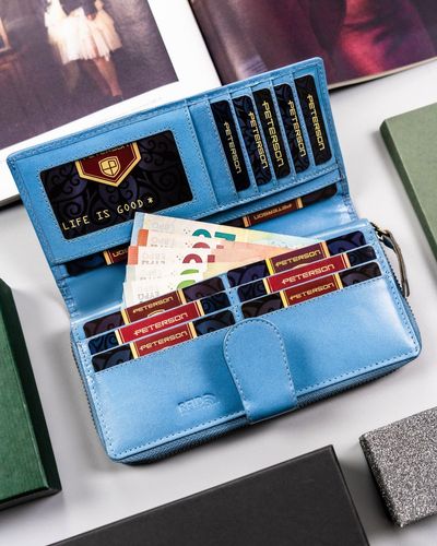 duży, skórzany portfel damski na zamek i zatrzask - peterson na Arena.pl