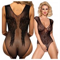 Body Damskie z Siateczki Koronkowe z Dziurką Obsessive XL/XXL Czarne