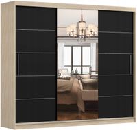 Szafa przesuwna ALBA I 250x61 SONOMA/CZARNY+LUSTRO półki PRODUCENT
