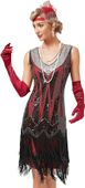 Czerwona Sukienka Damska Flapper Gatsby z Cekinami i Frędzlami Retro S