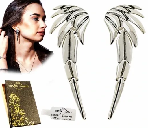 KOLCZYKI SREBRNE 925 WISZĄCE SKRZYDŁA ANIOŁA DŁUGIE OKAZAŁE SREBRO 925 zdjęcie 1