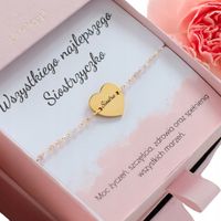 złota bransoletka z grawerem prezent dla siostry serduszko ze stali