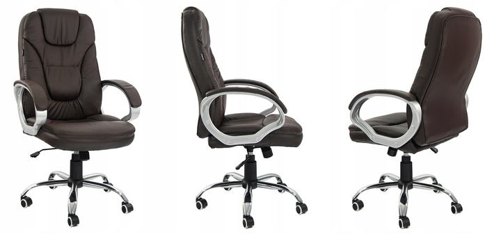 FOTEL BIUROWY OBROTOWY KRZESŁO BIUROWE OBROTOWE ERGONOMICZNY SKÓRZANY BRĄZ zdjęcie 6