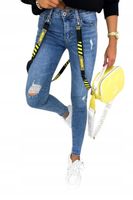 Modne Niebieskie Jeansy M.Sara Push Up Odpinane Szelki Przetarcia M 38